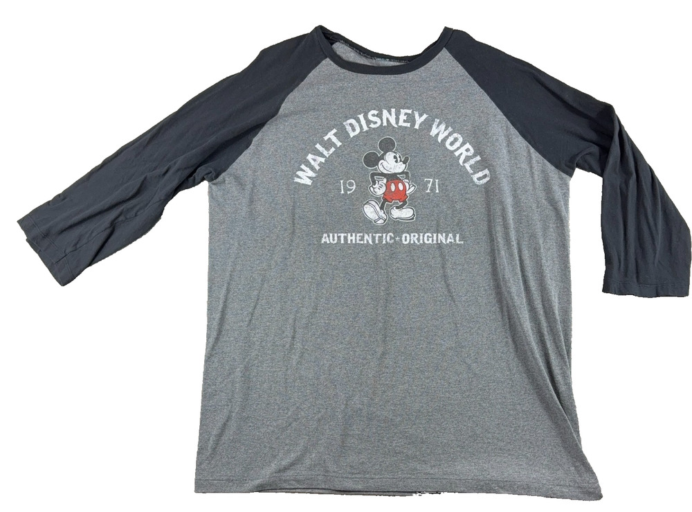 Disney Parks Walt Disney World 1971 Mickey Mouse Raglan Shirt Mens XL Gray